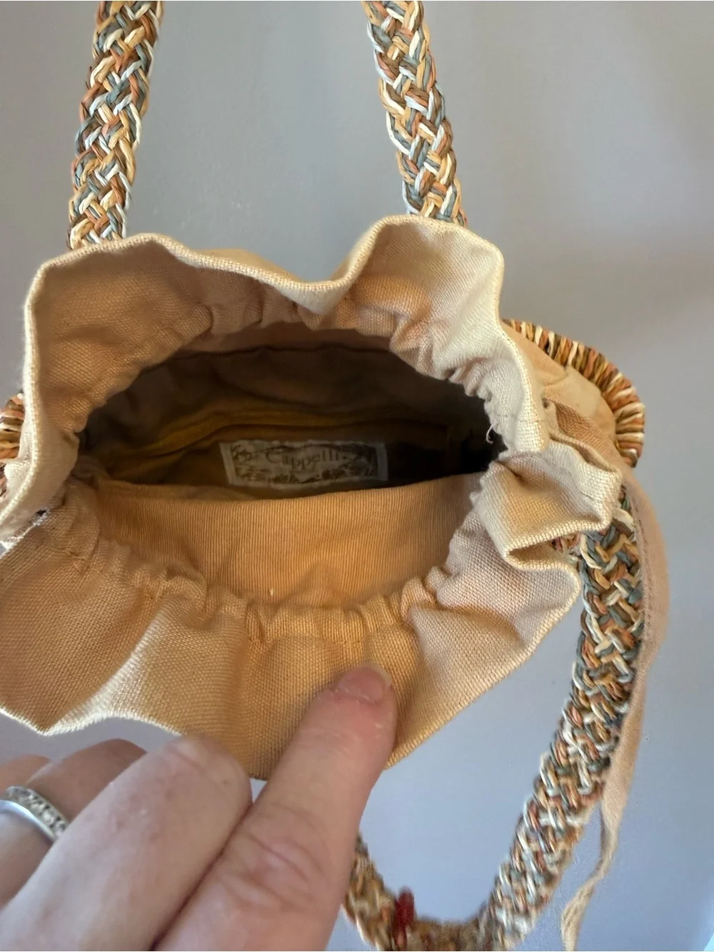 Capelli of New York Braided Straw Bucket Bag in Tan, Cream and Blue-Grey - Picture 2 of 5
